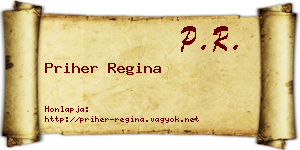 Priher Regina névjegykártya